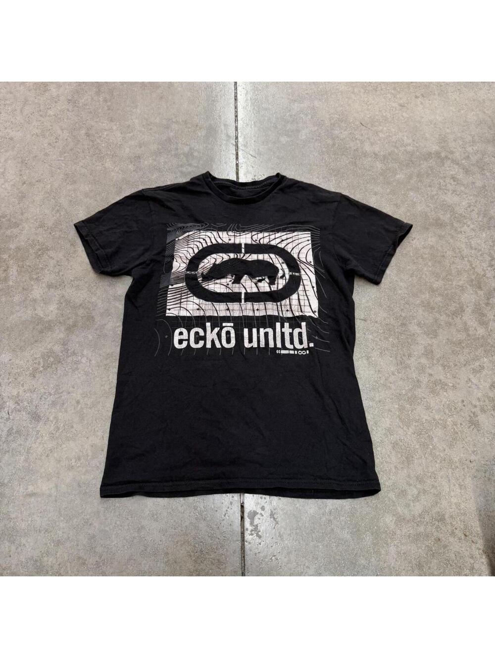 vintage ecko unltd rhino big logo faded black shirt size small